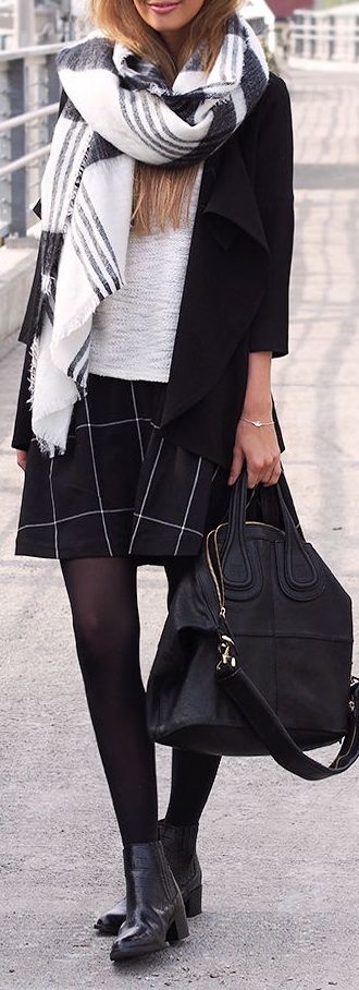 Jacket: Just Female // Sweater: H&M // Skirt: Weekday // Bag: Givenchy // Shoes: Camilla Pihl for Bianco // Scarf: Zara